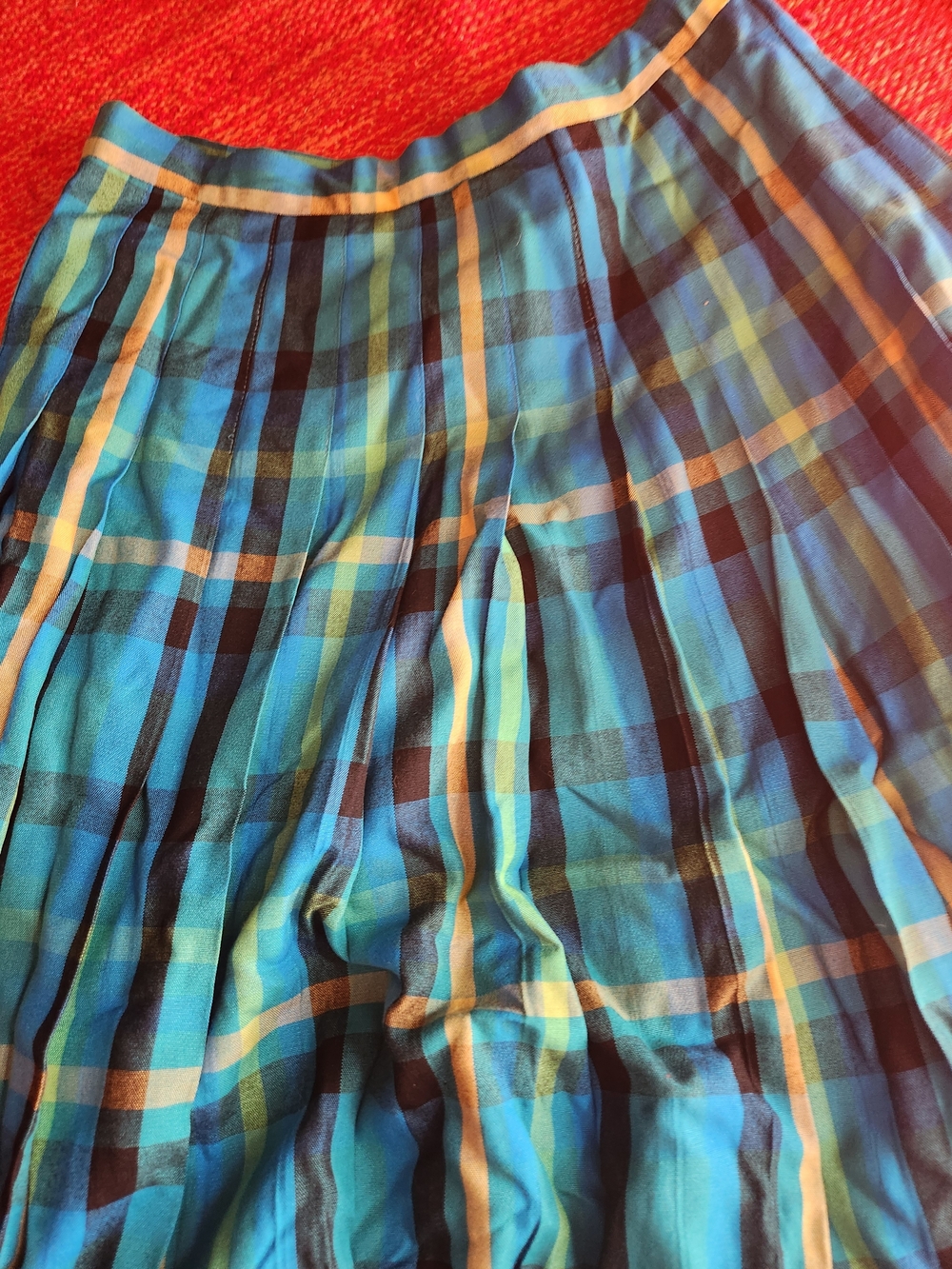 Pendleton Blue Plaid Pleated Midi Skirt with Yellow Accents - Picture 5 of 10